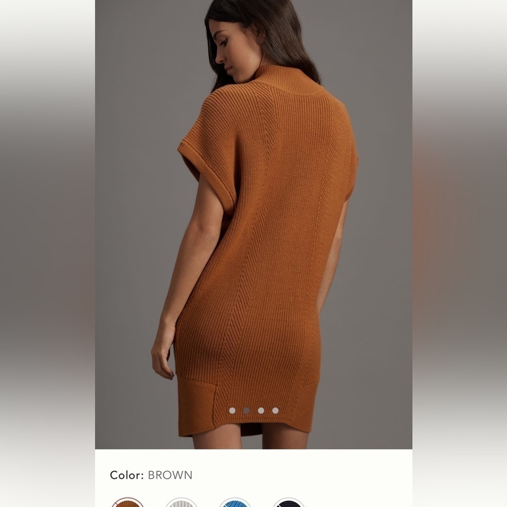 NWT new Anthropologie medium fits large  mock neck sweater mini dress brown - Picture 11 of 16